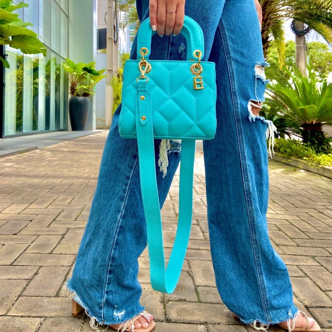 BAG DE COURO LEGÍTIMO AZUL TAMANHO P