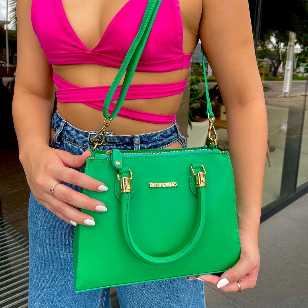 BOLSA LOLLA COURO LEGÍTIMO VERDE GARDEN TAMANHO M