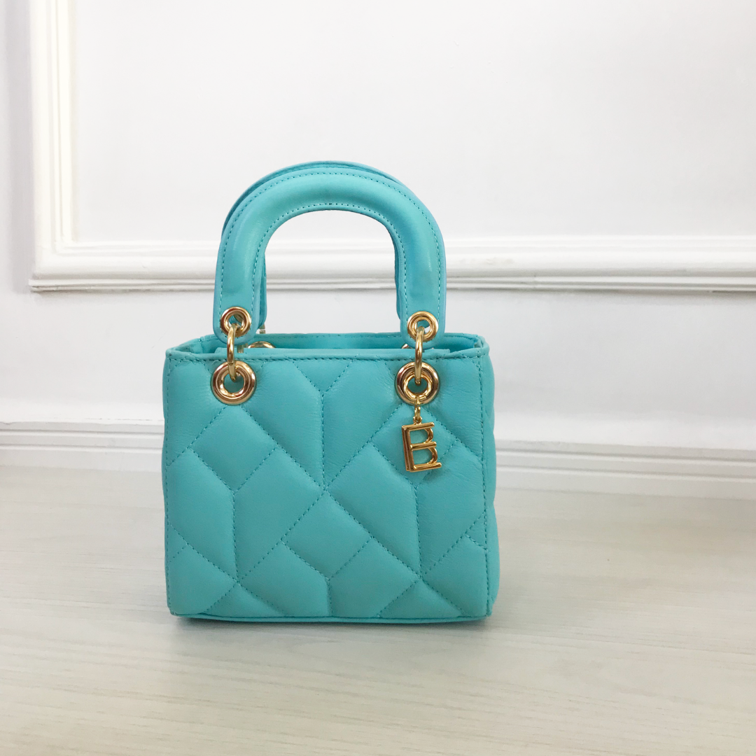 BAG DE COURO LEGÍTIMO AZUL TAMANHO P