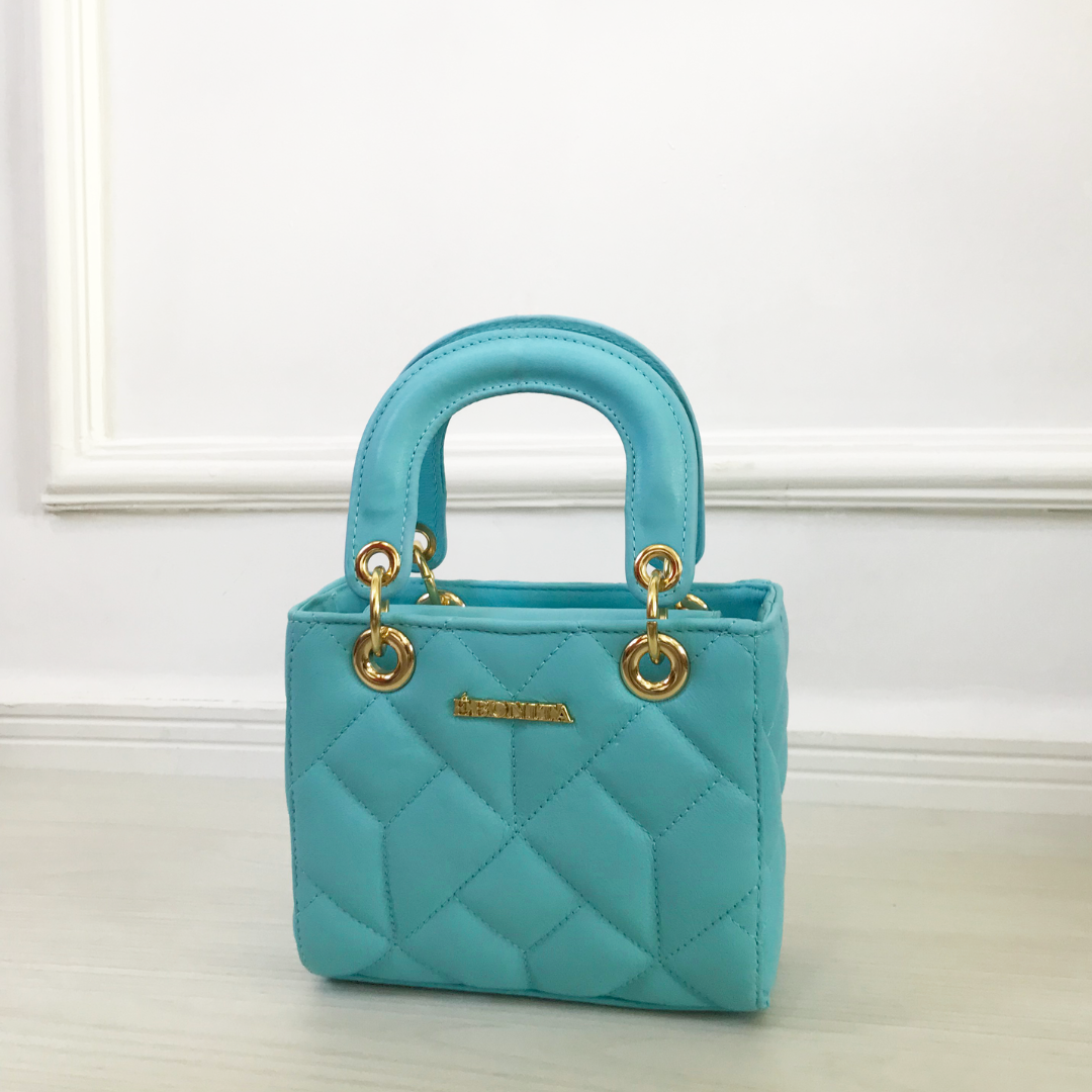 BAG DE COURO LEGÍTIMO AZUL TAMANHO P
