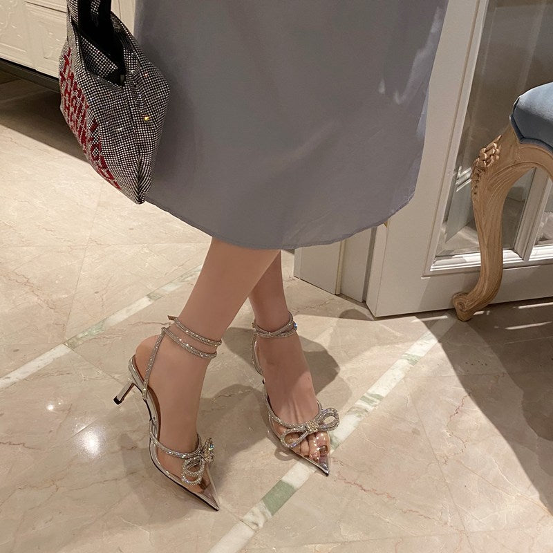 SCARPIN PARIS SALTO 9CM FINO COM STRASS VINIL