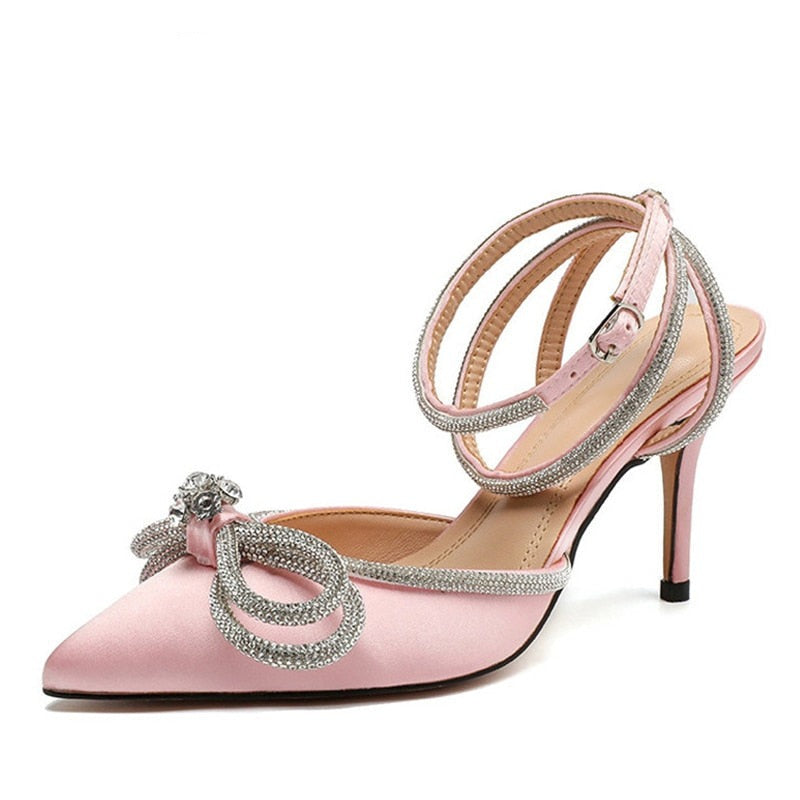 SCARPIN PARIS SALTO 9CM FINO COM STRASS ROSA BEBÊ