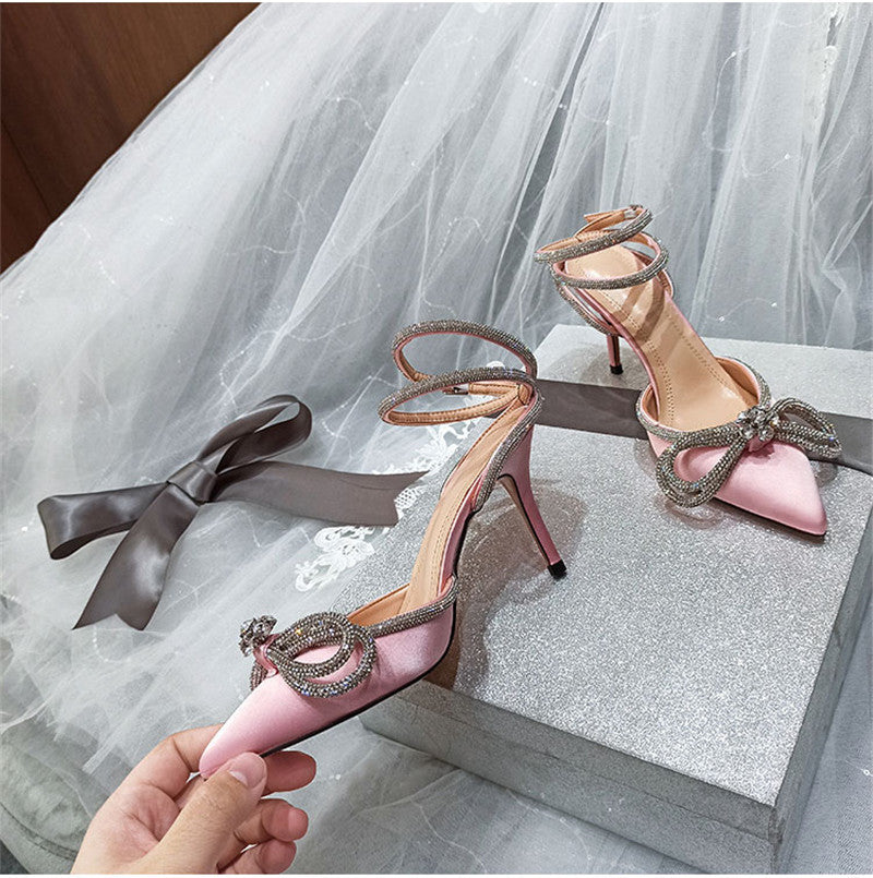 SCARPIN PARIS SALTO 9CM FINO COM STRASS ROSA BEBÊ