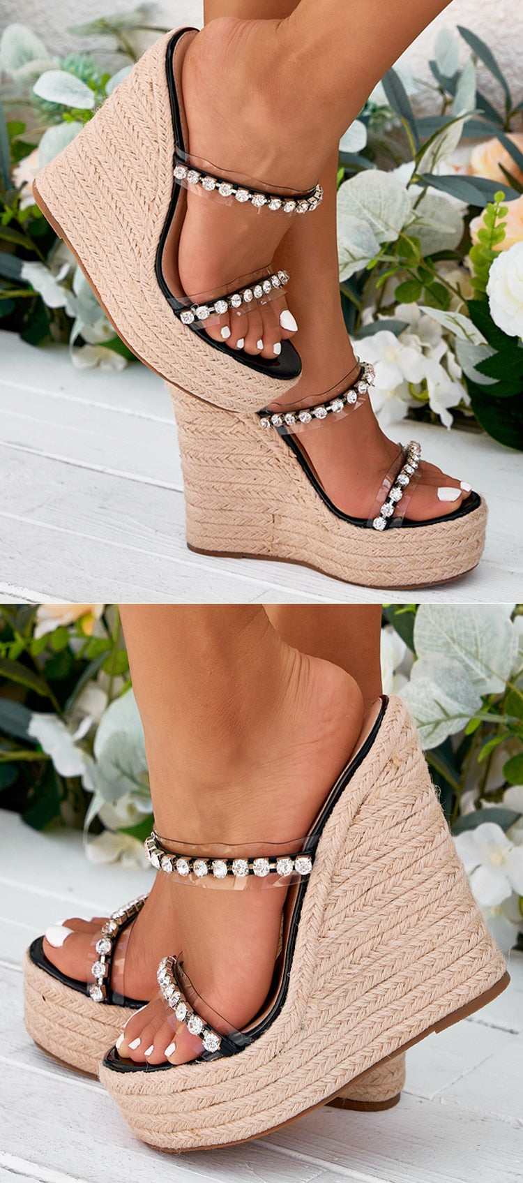 ANABELA  MARY PRETA COM CORDAS VINIL E STRASS