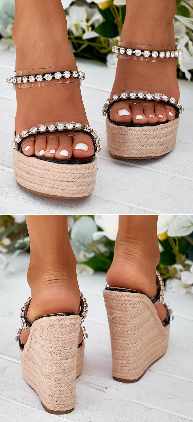 ANABELA  MARY PRETA COM CORDAS VINIL E STRASS