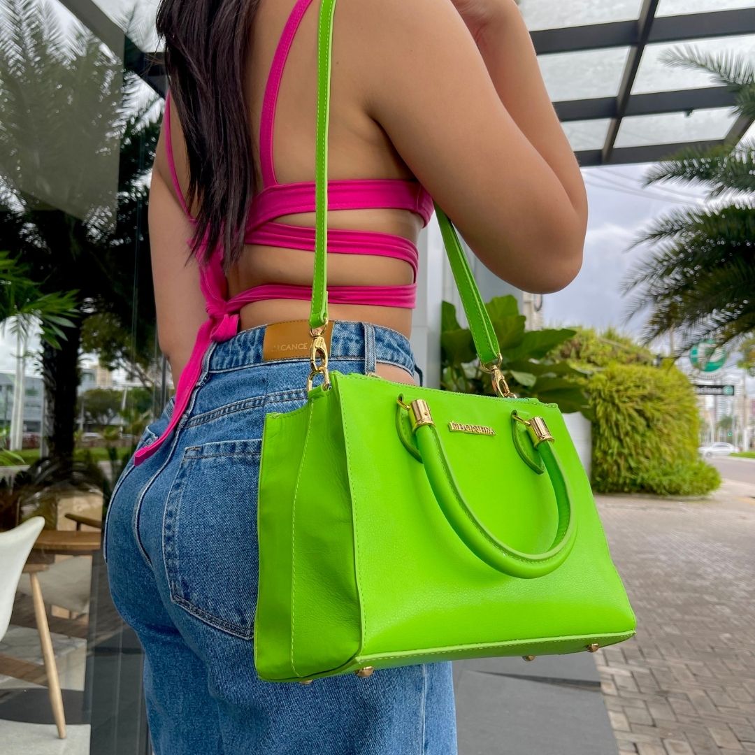 BOLSA LOLLA COURO LEGÍTIMO VERDE TAMANHO M